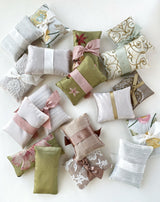 Set of Two Aromatherapy Floral Embroidered White Silk Lavender Sachets - Marie Livet