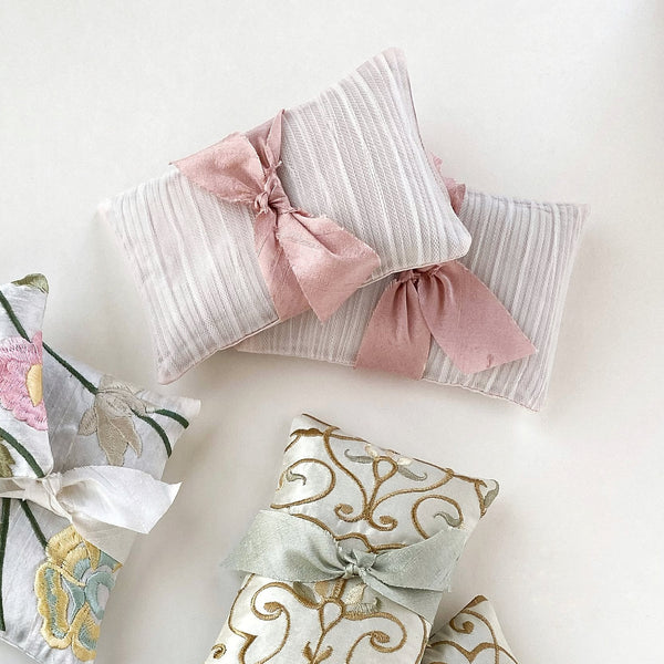 Set of Two Pleated Tulle Blush Pink Aromatherapy Silk Lavender Sachets - Marie Livet