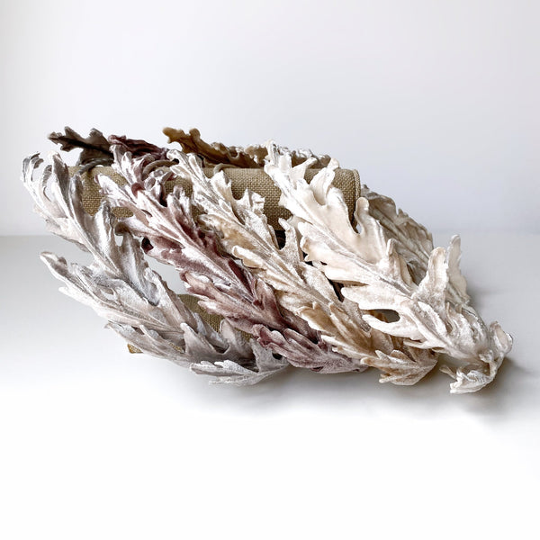 Silver Platinum Silk Velvet Oak Leaf Hair Crown Wreath - Marie Livet