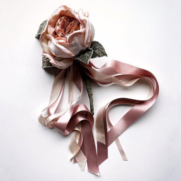 Single Silk Satin Blush Peach Rose Flower Mini Bouquet - Marie Livet