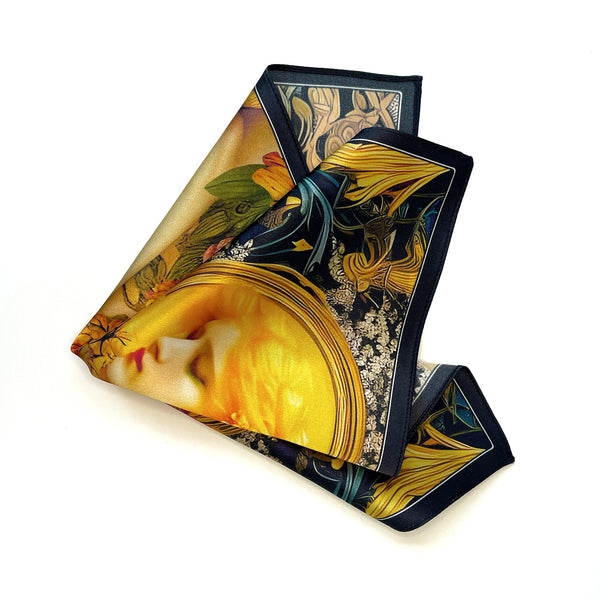 Sol Art Deco Floral Silk Satin Pocket Square - Marie Livet