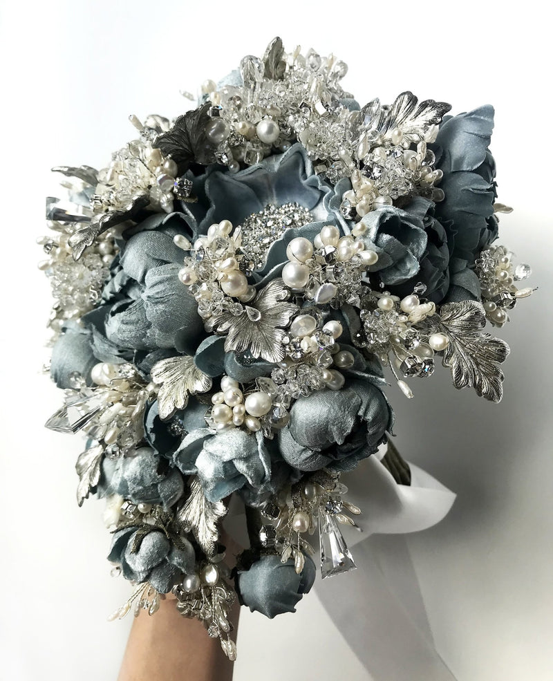 Something Blue Sterling Silver and Gemstone Couture Bridal Bouquet - Marie Livet