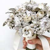 Sophia Sterling Silver White and Ivory Flower Bridal Bouquet - Marie Livet