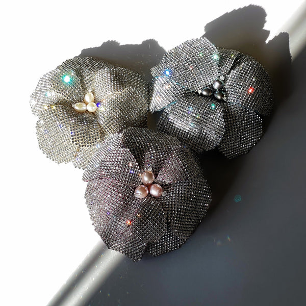 Starlight Couture Crystal Pearl Gemstone Centered Flower Brooch - Marie Livet