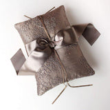 Taupe Brown French Lace Silk Ring Bearer Pillow - Marie Livet