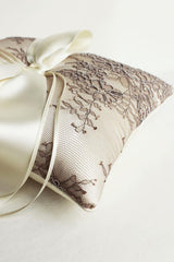Taupe French Lace Ivory Silk Satin Ring Bearer Pillow - Marie Livet