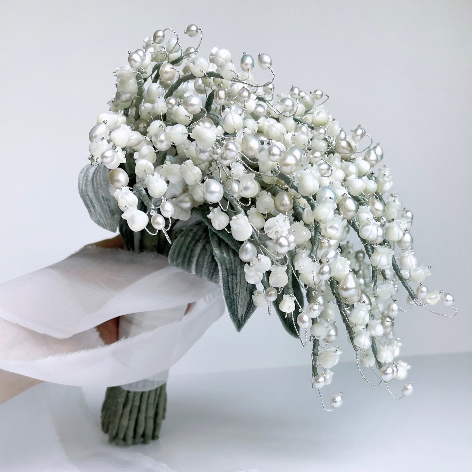 Teardrop Lily of the Valley Wedding Bouquet Mother of Pearl and Freshwater  Pearl