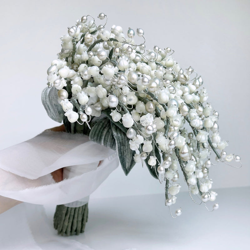 Teardrop Lily of the Valley Wedding Bouquet Mother of Pearl and Freshwater Pearl - Marie Livet