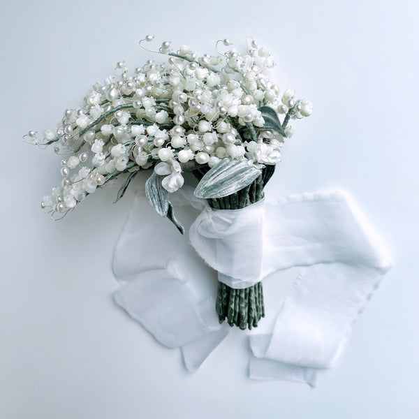mother lily flower Teardrop Lily of the Valley Wedding Bouquet Mother of Pearl and Freshwater  Pearl