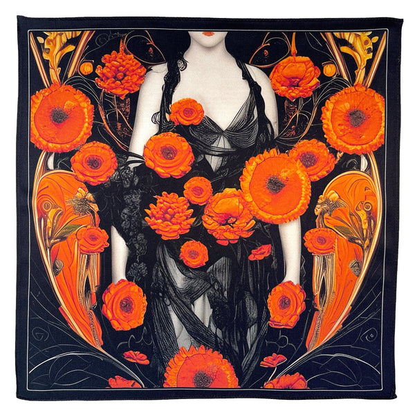 The Flame Orange Floral Silk Satin Pocket Square - Marie Livet
