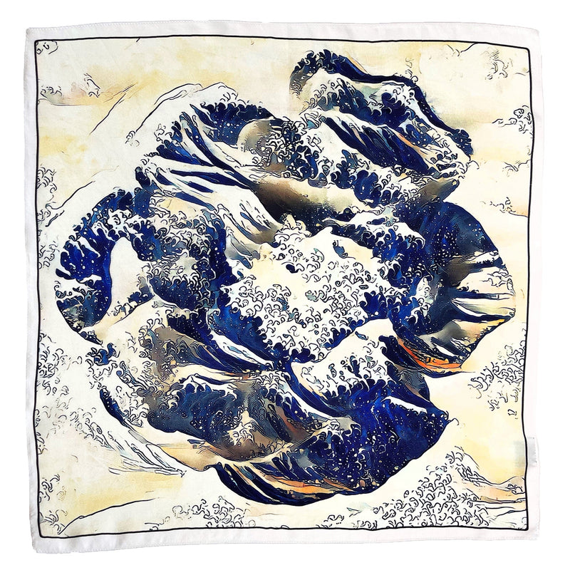 The Wave Rose - Hokusai Inspired Blue Silk Twill Neck Scarf Bandana - Marie Livet