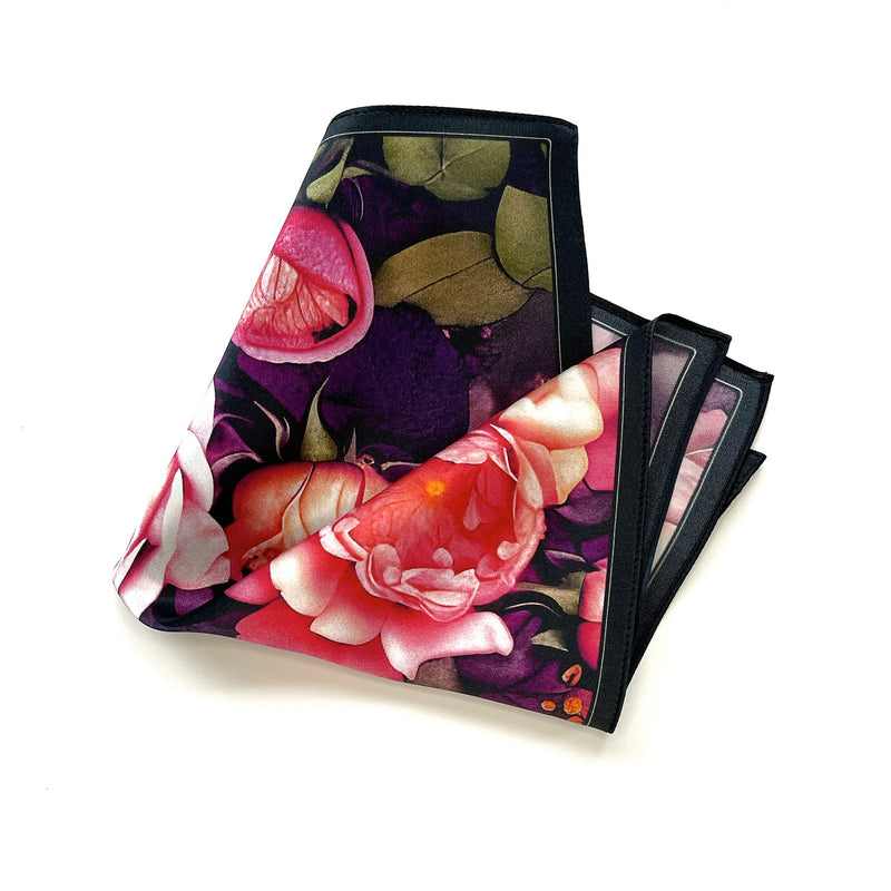 Twilight Roses Floral Silk Satin Pocket Square - Marie Livet